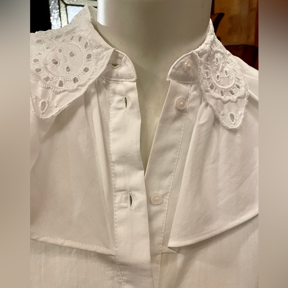 ZARA 100% Eco Cotton - Victorian Ruffle Collar White Blouse - Picture 5 of 8